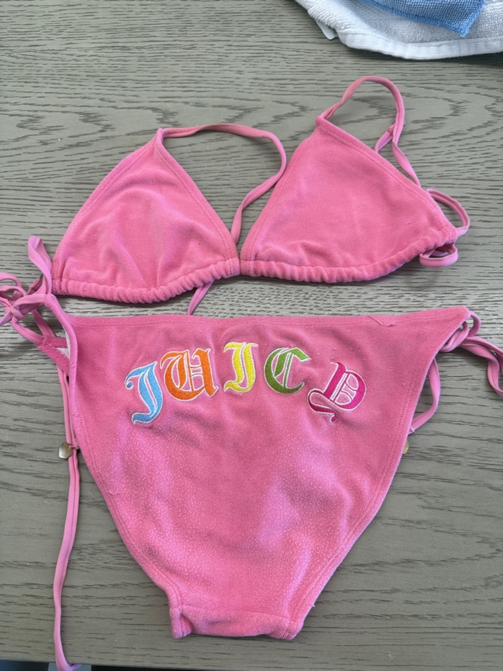 Juicy Couture Pink Terry Bikini with Rainbow Logo